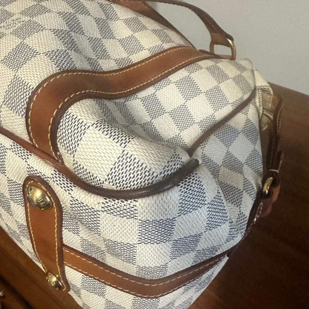 Louis Vuitton Damier Azur Canvas Shoulder Bag with Natural Vachetta Trim